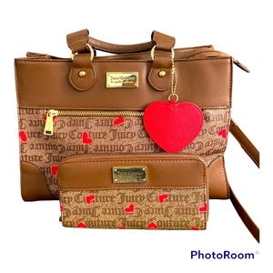 Juicy Couture heart Stat Chestnut Gothic Status Satchel Handbag Purse And wallet